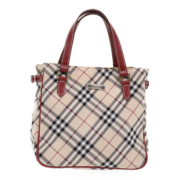 BURBERRY Nova Check Blue Label Hand Bag Canvas Beige Red Auth 46683 - Picture 1 of 16